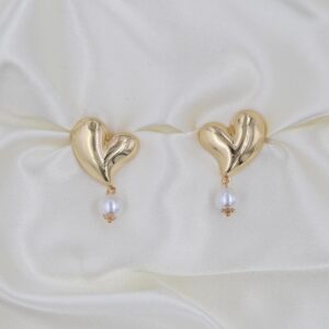 Sallantı İnci Detay Kalp Model Pirinç Küpe - Görsel 1