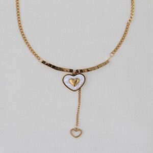 Sedefli Sallantı Kalp Model 316L Çelik Kolye - Görsel 1