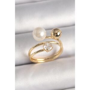 Taşlı Top İnci Model Kadın Yüzük - Görsel 1