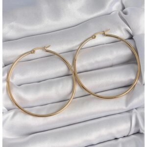 316 Çelik Gold Renk 53 mm Halka Model Kadın Küpe - Görsel 1