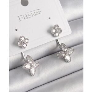 Pirinç Gümüş Renk Zirkon Taşlı Yonca Model Kadın Küpe - Görsel 1