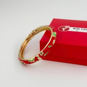 Mineli Yeşil Çiçek Detaylı Kırmızı Kelepçe - Görsel 1