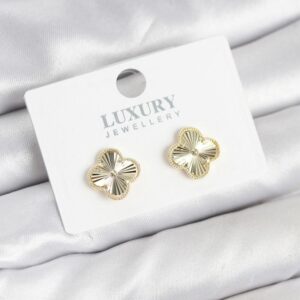 Pirinç Gold Renk Tekli Yonca Kadın Küpe - Görsel 1