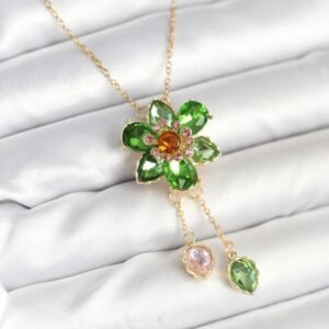 316L Çelik Zincir Gold Renk Çiçek Model Sallantılı Kadın Kolye - Görsel 1