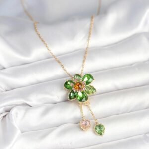 316L Çelik Zincir Gold Renk Çiçek Model Sallantılı Kadın Kolye - Görsel 2